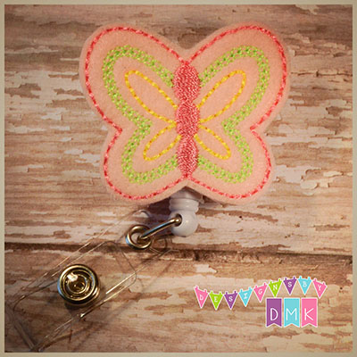 Pink Butterfly Felt Badge Reel