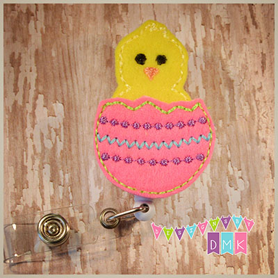 Hatching Chick Easter Egg Brite Pink Felt Badge Reel