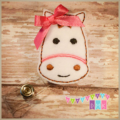 Horse - White with Pink Felt Badge Reel
