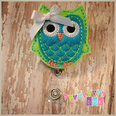 Owl - Lime & Turquoise Felt Badge Reel